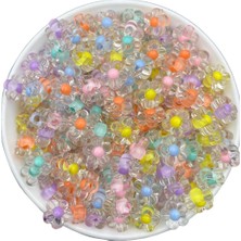 Hedef Bijuteri Renkli Şeffaf Plastik Boncuklu Çiçek Model Takı Boncuğu 25 gr İçinde 40 Adet