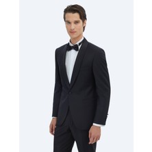 Kip Siyah Düz Slim Fit Şal Yaka Dokuma Smokin Takım Elbise