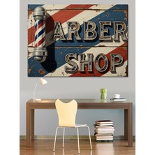 Artmeg Retro Berber Dükkanı Tabela Tablosu Dekoratif Kanvas - Mdf Ahşap Tablo