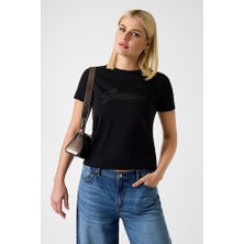 Guess Kadın Jersey Boxy Fit T-Shirt - Siyah