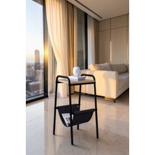 Fursimo Rayan Serisi Çift Katlı Yan Sehpa – Ahşap Desen 1. Sınıf Suntalam Membran Kaplama, Metal Ayaklı Modern Yan Sehpa