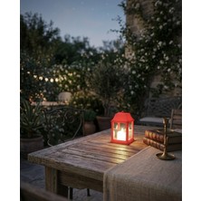 Artepieza Kırmızı Pilli LED Işıklı Dekoratif Mini Fener Mumluk-Dekoratif Plastik Fener Mumluk 11*6 cm