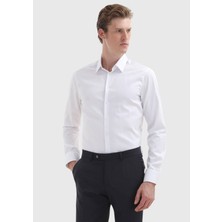 Ramsey Beyaz Düz Super Slm Fit Dokuma Klasik %100 Pamuk Gömlek