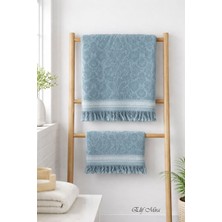 Elif Mira 2'li Banyo ve El Yüz Havlu Seti  Saçaklı Kabartma Desenli %100 Pamuk Viyana