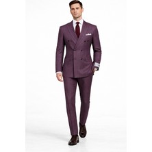 FABIO CASSEL Fabıo Cassel Çizgili Kruvaze Erkek Takım Elbise Slim Fit