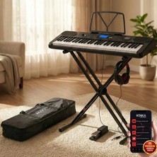 Midex PS-5200BK-HSS Pro Org 61 LED Işıklı Tuş Hassasiyetli Bluetooth Midi Kulaklık Stand Sustain