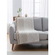 My Evilla Bej Krem Koltuk Örtüsü Kanepe Için Kaymaz Tabanlı Şık Dokulu Saçaklı Modern Salon Örtüsü 170X220CM