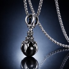 Paslanmaz Çelik Siyah Cam Taşlı  Gotik Kartal Pençe Kolye
