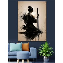 Artmeg Kılıç Tutan Siyah Giyimli Samuray Dekoratif Kanvas - Mdf Ahşap Tablo