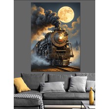 Artmeg Gece Yarısı Raylarda Buharlı Tren Dekoratif Kanvas - Mdf Ahşap Tablo