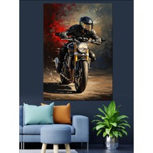 Artmeg Hız Tutkunu Siyah Motosiklet Sürücüsü Dekoratif Kanvas - Mdf Ahşap Tablo