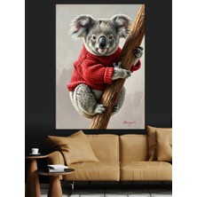 Artmeg Kırmızı Kazaklı Sevimli Koala Figürü Dekoratif Kanvas - Mdf Ahşap Tablo