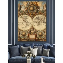 Artmeg Antik Dünya Haritası ve Melekler Dekoratif Kanvas - Mdf Ahşap Tablo