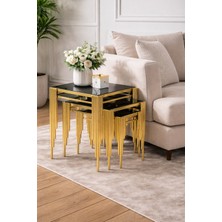 Çelsan Kare Sütun Model 3’lü Zigon Sehpa Seti – Metal Ayaklı, Iç Içe Geçen Zigon Sehpa