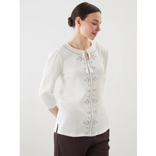 Lc Waikiki Yeni Sezon Bağlamalı Yaka Desenli Kadın Bluz