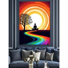 Artmeg Gökkuşağı Üzerinde Meditasyon Yapan Silüet Dekoratif Kanvas - Mdf Ahşap Tablo