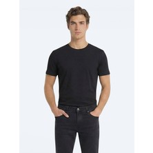 Kip Siyah Düz %100 Pamuk T-Shirt