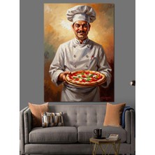 Artmeg Elinde Pizza Tutan Şef Portresi Dekoratif Kanvas - Mdf Ahşap Tablo