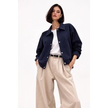 Freemen Kadın Oversize Basic Gabardin Mevsimlik Polo Yaka Ceket