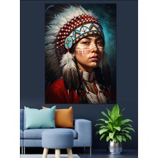 Artmeg Yerli Amerikalı Kadın Portre Sanatı Dekoratif Kanvas - Mdf Ahşap Tablo