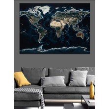 Artmeg Karanlıkta Parlayan Dijital Dünya Haritası Dekoratif Kanvas - Mdf Ahşap Tablo