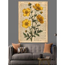 Artmeg Eski Kağıt Üzerinde Sarı Çiçekler Dekoratif Kanvas - Mdf Ahşap Tablo