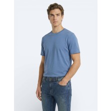 Kip Indigo Düz %100 Pamuk T-Shirt