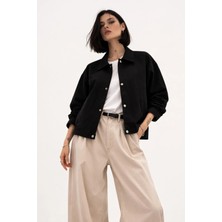 Freemen Kadın Oversize Basic Gabardin Mevsimlik Polo Yaka Ceket