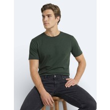 Kip Yağ Yeşili Düz %100 Pamuk T-Shirt