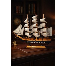 Home Dekor Hediye Dekoratif Premium Ahşap El Yapımı Yelkenli Gemi Maketi Masa Üstü Biblo Hediye Gemi 40X40 cm 532-D