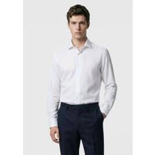 Ramsey Beyaz Düz Regular Fit Dokuma Klasik Yün Karışımlı Gömlek