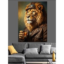 Artmeg Gözlüklü ve Ceketli Asil Aslan Dekoratif Kanvas - Mdf Ahşap Tablo