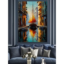 Artmeg Kanalda Duran Klasik Yelkenli Gemi Dekoratif Kanvas - Mdf Ahşap Tablo