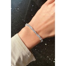 Spossy Silver Jewelry A+ Kalite  Araları Baget Taşlı Su Yolu Bileklik