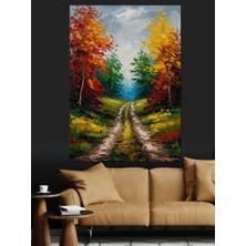 Artmeg Sonbahar Ormanında Uzanan Boş Yol Dekoratif Kanvas - Mdf Ahşap Tablo