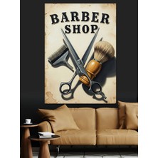 Artmeg Klasik Berber Dükkanı Araç Gereçleri Dekoratif Kanvas - Mdf Ahşap Tablo