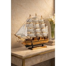 Home Dekor Hediye Dekoratif Premium Ahşap El Yapımı Yelkenli Gemi Maketi Masa Üstü Biblo 40 x 40 cm Ahşap Renk 532-C