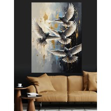 Artmeg Gökyüzünde Uçan Beyaz Güvercin Sürüsü Dekoratif Kanvas - Mdf Ahşap Tablo