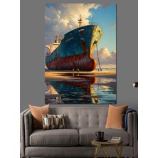 Artmeg Deniz Yansımalı Yük Gemisi Dekoratif Kanvas - Mdf Ahşap Tablo
