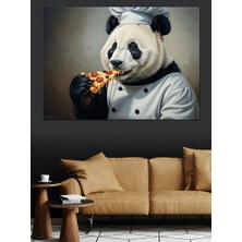 Artmeg Pizza Yiyen Şef Giysili Panda Dekoratif Kanvas - Mdf Ahşap Tablo