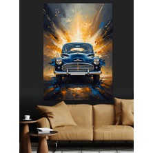 Artmeg Patlama Efektli Klasik Mavi Araba Dekoratif Kanvas - Mdf Ahşap Tablo