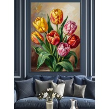 Artmeg Renkli Laleler Canlı Çiçek Buketi Dekoratif Kanvas - Mdf Ahşap Tablo
