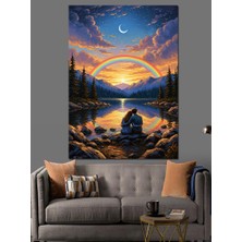 Artmeg Göl Kenarında Gökkuşağı ve Dağlar Dekoratif Kanvas - Mdf Ahşap Tablo