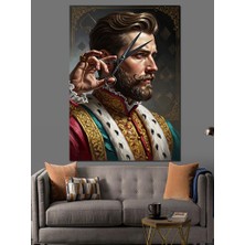 Artmeg Makas Tutan Sakallı Karizmatik Berber Dekoratif Kanvas - Mdf Ahşap Tablo
