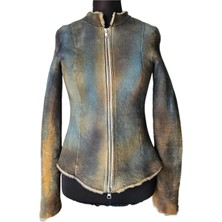 Asus Deri -Hakiki Süet El Boyaması Kadın Kuzu Kürkü