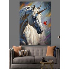 Artmeg Tek Boynuzlu At Unicorn ve Kelebek Dekoratif Kanvas - Mdf Ahşap Tablo
