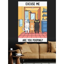 Artmeg "are You Pooping?" Komik Kedi Tablosu Dekoratif Kanvas - Mdf Ahşap Tablo
