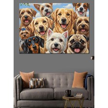 Artmeg Bir Arada Toplanmış Mutlu Köpekler Dekoratif Kanvas - Mdf Ahşap Tablo