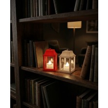 Artepieza Kırmızı Beyaz Pilli LED Işıklı Dekoratif Mini Fener Mumluk Ikili Set-Dekoratif Plastik Fener Mumluk 11*6 cm