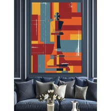 Artmeg Geometrik Renkli Modern Satranç Şahı Dekoratif Kanvas - Mdf Ahşap Tablo